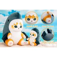 Cute Shark Cat Plush Toy, 8'' Cat Face Shark Plush Animal Dolls, Kawaii Soft Plush Cat Shark Pillow for Boys (Blue) (FMY) - details 1