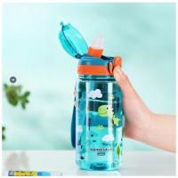 Botellas de Agua para Niños y Niñas, Botellas de Agua para Niños, Botellas con Pajita para Niños, Sin BPA, Sin Fugas, Reutilizables, 600ml, Plástico - Dinosaurio Azul - details 5