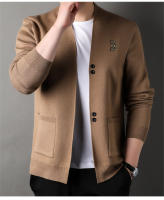 Chaqueta De Punto Para Hombre Lujo Con Bordado Exquisite En Color Sólido Abrigo Casual De Otoño E Invierno De Marca - details 10