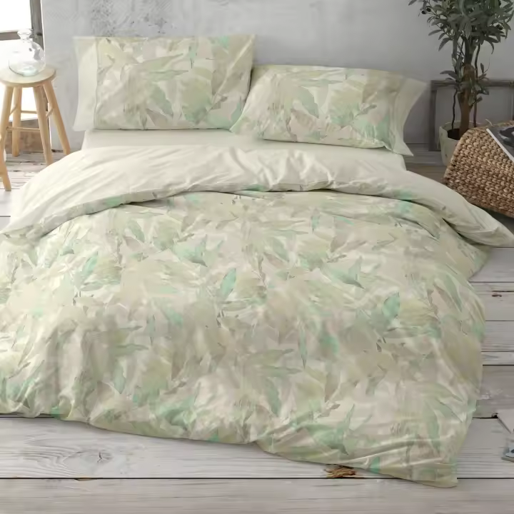 Juego de funda nórdica Diseño 044. BURRITO BLANCO. Incluye funda nórdica, sábana bajera y 1/2 fundas de almohadas. Estampado botanico. Disponible en color Oliva y canela. 50% Algodón- 50% poliéster. Tamaños 90, 105, 135, 150-160, 180 y 200cm. - 1
