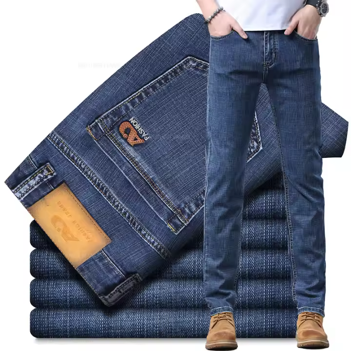 Jeans De Primavera Para Hombre Color Azul Claro Estilo Slim Tejido Elástico Materiales Suaves Pantalones Clásicos Casuales - 1