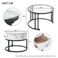 Juego de Mesa Centro Moderno en Blanco - 2 Piezas with Cristal Pulido, Tapa de Mármol Pizarra y Cajones de Madera Maciza | Top Venta para Salas con Estilo Minimalista y Funcionalidad - details 5