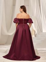 Vestido De Noche Exquisito Con Mangas Encaje Y Satén Contraste plus Size Off-Shoulder Para Mujer 25-34 Años Vestido Largo - details 2