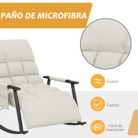 HOMCOM Silla Mecedora con Respaldo y Reposapiés Ajustables Mecedora de Salón Sillón Balancín Tapizado en Microfibra con Bolsillo para Dormitorio 60x134x70 cm Crema - details 4