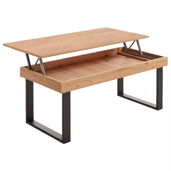 CAMA EXPRESS Roy - Mesa centro elevable con almacenaje en color madera roble. Medidas: 100 cm x 50 cm x 47 cm. - 1
