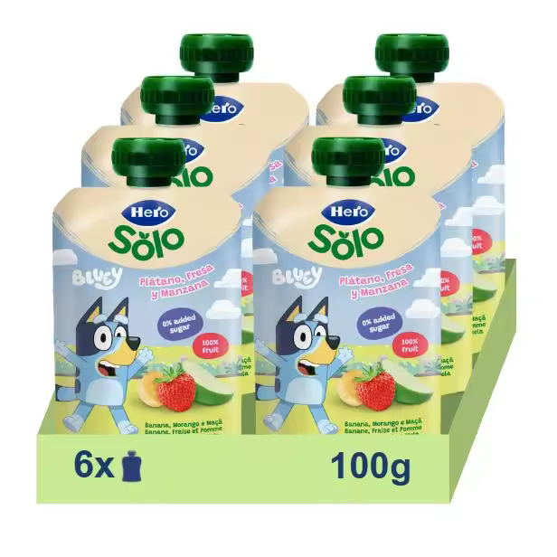 HERO Bolsitas Mi Fruta, plátano, fresa y manzana, 6x100g - 1