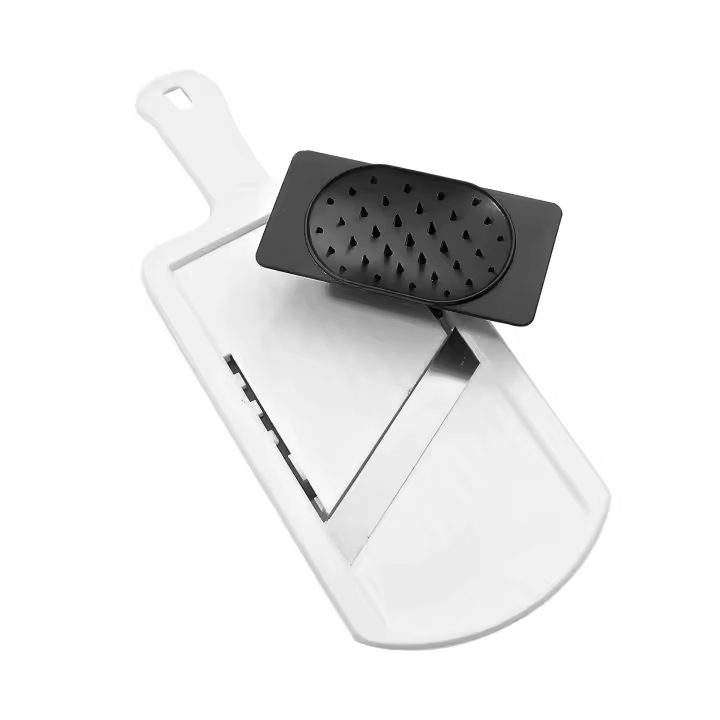 Fackelmann Mandolina de Cocina Profesional, Cortador de Verduras y Patatas con Grosor Ajustable 1-6 mm, con Protector de Dedos, Cuchilla muy afilada de Acero Inoxidable, Color Blanco,  32x12 cm, 1 ud - 1