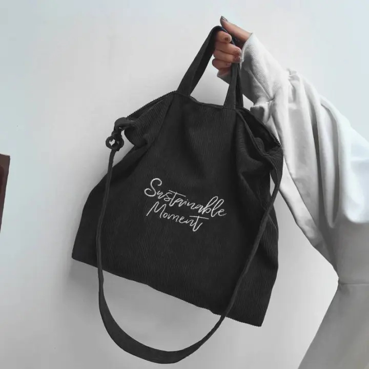 Prowalk - Bolso tote de pana para mujer diseño vintage de uso diario en tela suave de canalé con cremallera de cierre , ligero y práctico de llevar en tu día a día - 1
