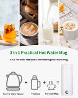 Pequeño hervidor de agua portátil, 450ML Hervidor de Viaje, 3 en 1 Mini Taza de Agua Eléctrica, 2 Untersetzer gratis, Materiales Inoxidables, Apagado Automático, para Hacer Leche, Café y Té - details 3