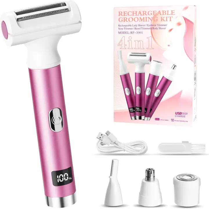 Depiladora para mujer - 4 en 1 Recargable 3.0 - Depiladora para rostro, axilas, brazos, piernas mujer - Con pantalla - Recargable - 1