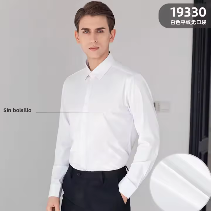Camisa Larga Para Hombre Estilo Clásico Ajustada Sólida Color Básico Para Oficina Formal Blanca Casual Smart Business - 1