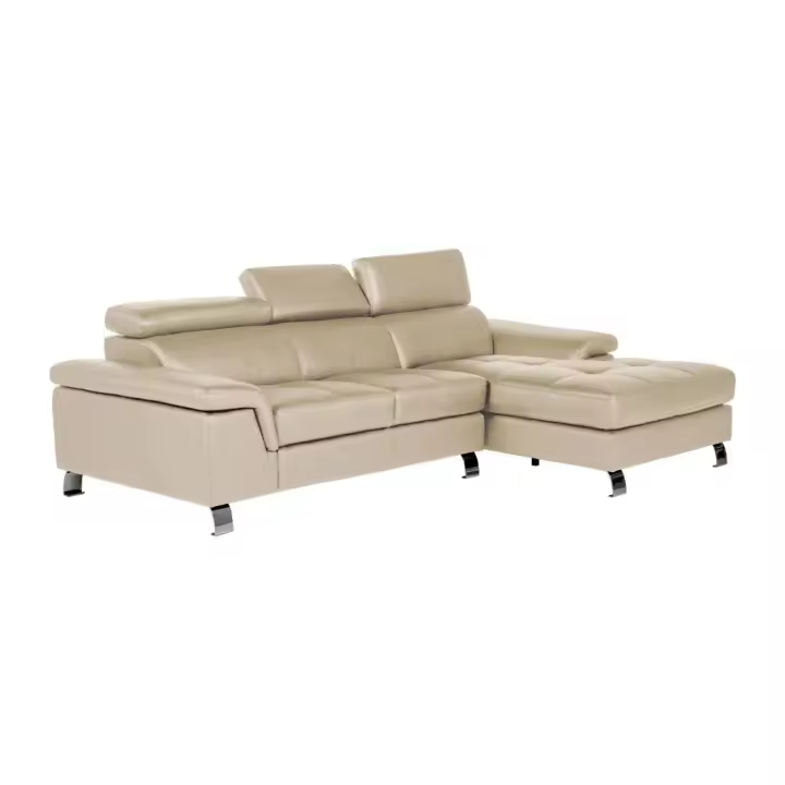 Vente-unique - Sofá rinconero de piel MISHIMA - Topo - Ángulo derecho - 1