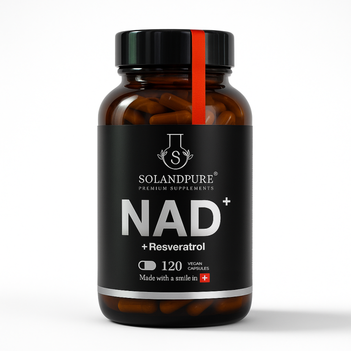 NAD+ y Resveratrol 120 Cápsulas - Suplemento Antienvejecimiento para Energía Celular, Longevidad y Vitalidad - Fórmula Vegana con Ingredientes de Alta Pureza - Calidad Premium Solandpure®