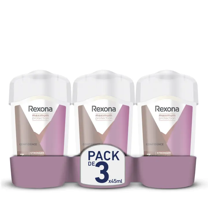 Rexona Desodorante en Barra Maximum Protection Antitranspirante Soft Solid Confidence 45ml - Pack de 3 - 1