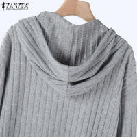 ZANZEA Vestido De Capucha Con Cuello V Y Manga Larga Estilo Casual Para Mujer Dress Maxi Otoño Invierno Cuello Redondo Suéter Drop-shoulder - details 11