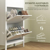 HOMCOM Mueble Zapatero Estrecho Zapatero Entrada Recibidor con 3 Cajones Abatibles Estantes Ajustables y Tiradores de PU para 21 Pares de Zapatos para Pasillo 80x24x131 cm Blanco - details 3