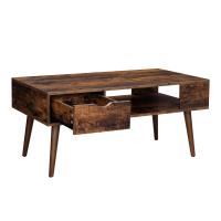 Mesa de Café con Cajón y Compartimento Abierto - 100x50x45 cm, Patas Elegantes, Ideal para Sala de Estar y Comedor, Marrón Rústico - details 1
