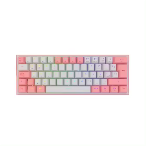 Redragon - FIZZ PRO Teclado Mecanico Gaming Inalámbrico RGB Español LA Blanco/Rosa - 1