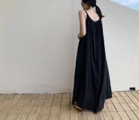 Vestido Largo De Hombros Descubiertos Sin Mangas Para Mujer REALEFT Verano Algodón Y Lino Nuevo Vintage Cuello Redondo Midi - details 18