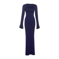 Vestido Bodycon Largo Elegante Y Sencillo Para Mujer Con Manga Flare Y Cuello Redondo Estilo Casual Sexy De Weir Puess Irregular Y Ajustado - details 1
