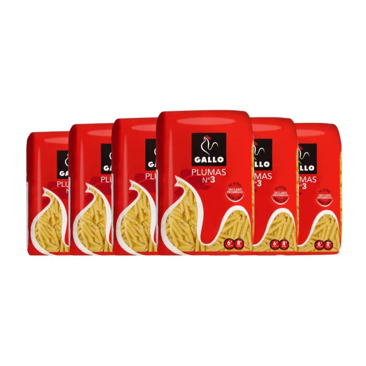 Macarrones plumas nº 3 Gallo 450 g pack de 6 paquetes - 1