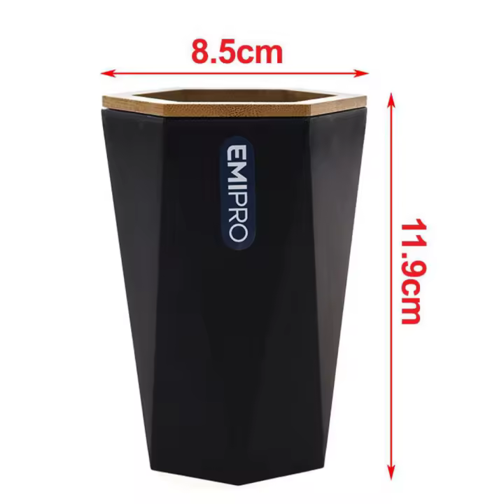 Set Accesorios Baño de Bambú Estilo Diamante Negro Dispensador Jabon,portacepillos ,Escobilla, Vaso para Enjuague ,Jabonera,Juego de 4 Piezas - 1