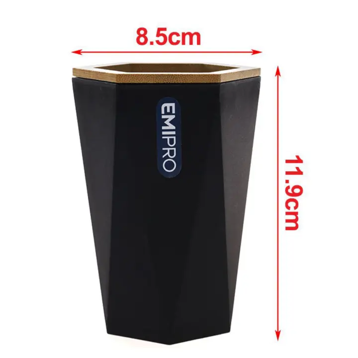 Set Accesorios Baño de Bambú Estilo Diamante Negro Dispensador Jabon,portacepillos ,Escobilla, Vaso para Enjuague ,Jabonera,Juego de 4 Piezas - 1