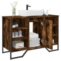 vidaXL Armario de lavabo de baño madera ingeniería 91x35x60 cm en color Negro/Roble ahumado/Marrón roble y más | almacenamiento funcional diseño moderno para baño dormitorio sala - details 1
