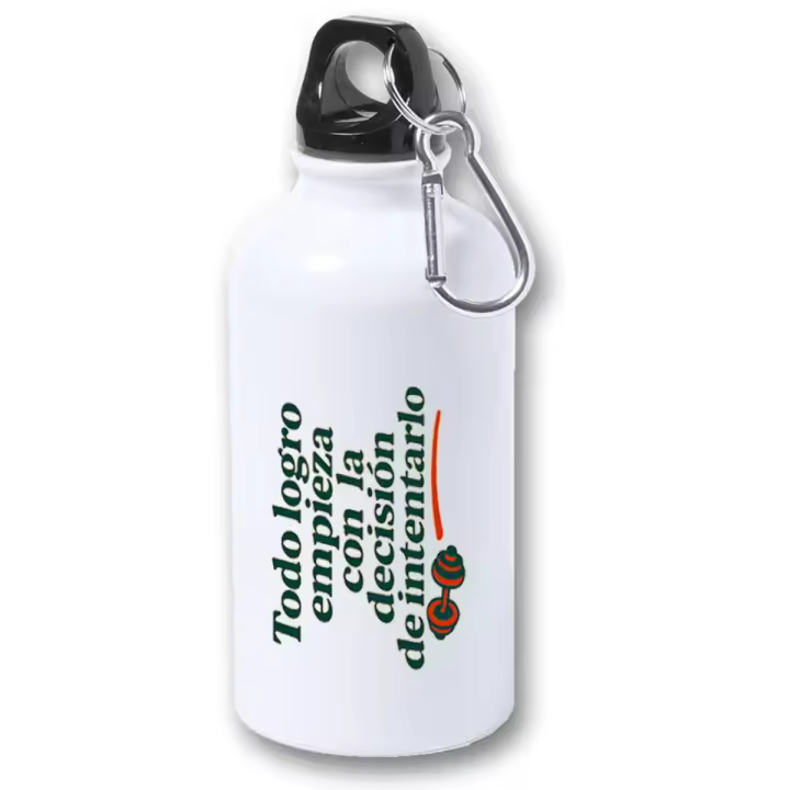 MERCHANDMANIA Bidón 400ml metálico frase motivadora gimnasio logro decision gym motivacion para viaje y deporte - 1