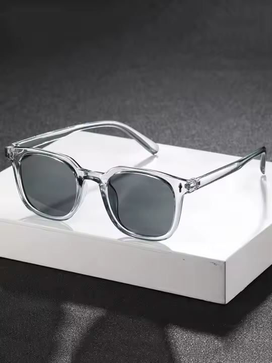 Gafas De Sol Cuadradas De Moda Para Hombre Marco De Plástico Transparente Gris Estilo Callejero Cool Accesorios De Vida Diaria Para Al Aire Libre - 1