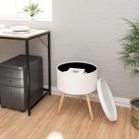 STARLEY-Mesita de Noche Mesitas de café Mesa de Centro Mesa Auxiliar con Compartimento de Almacenamiento, Patas de Madera MDF 38x38x48,5cm Blanco - details 1