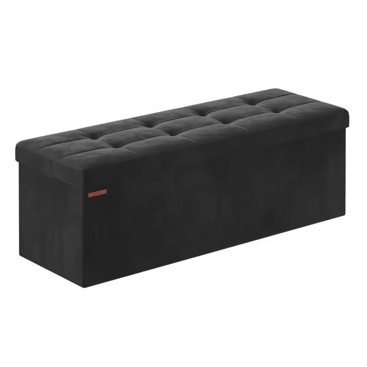 Banco de almacenaje plegable de terciopelo, taburete reposapiés con 2 cajas, 110x38x38 cm, capacidad 300 kg, para entrada y dormitorio, en gris paloma, gris pizarra, negro tinta, rosa caramelo - 1
