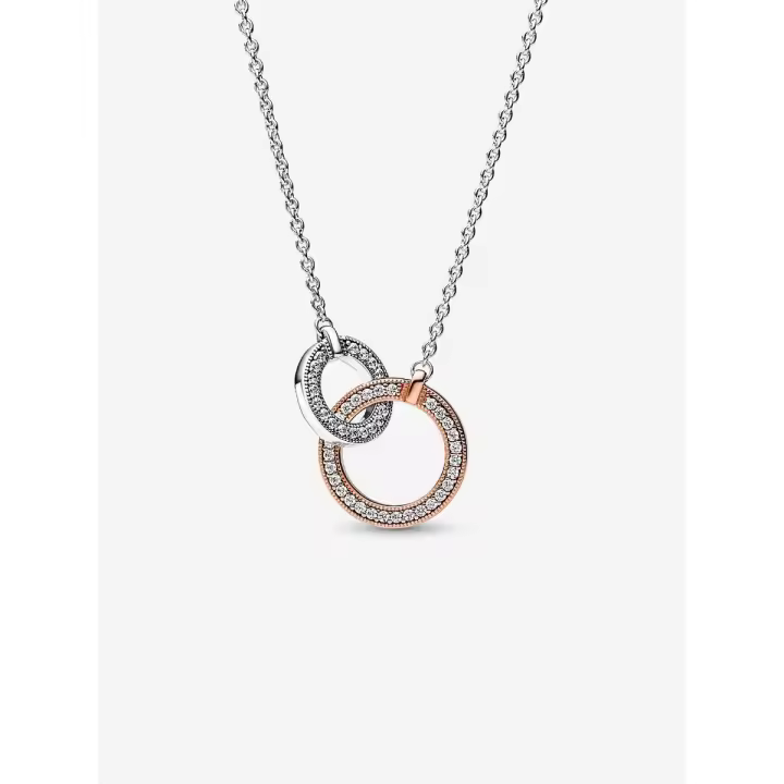 Pandora - Collar de circulares entrelazados en dos tonos con la firma Pandora - Plata de Lei, Baño de Oro Rosa de 14 K - 1