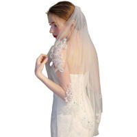 Velo De Novia De Encaje Con Aplicaciones De Cristal Talla Única Largo De Caderas En Tulle Suave Accesorios Para El Cabello Para Mujeres - details 5