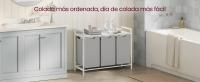 VASAGLE Cesto para Ropa Sucia, Cesta Colada, 3 Bolsas Colada de Tela Oxford Extraíble y Desmontable, Estante, Marco Metálico, 3 x 38 L, 92,5 x 33 x 72 cm, Gris Paloma - details 0
