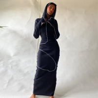 Dulzura Mujer Vestido Largo De Manga Carga Moda Otoño Invierno Streetwear Fronterizo Negro Slim Fit Polyester Spandex Mid-Calf - details 11