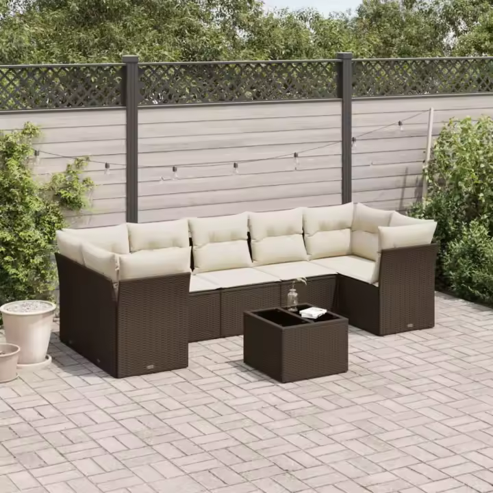 vidaXL Set sofás de jardín 8 piezas y cojines ratán sintético marrón - 1