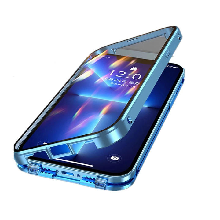 Funda De Teléfono De Vidrio Doble Lado Metálica Magnética Con Protección Completa 360° Para iPhone 16 pro Max 14 13 12 15 pro Max Con Borde Protector