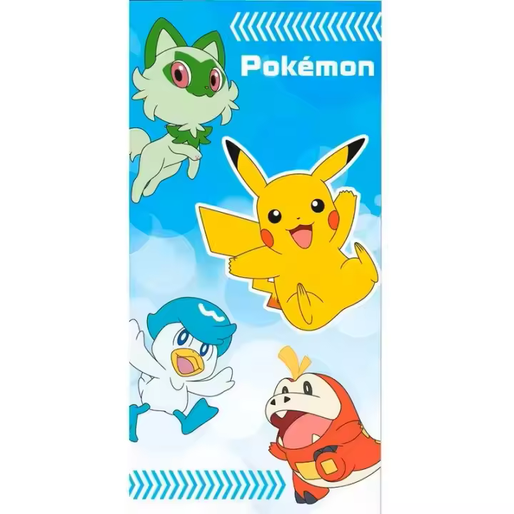 Toalla Pokémon Pikachu Sprigatito Fuecoco Quaxly 70x140 cm | Toalla de playa y piscina oficial, suave, absorbente, secado rápido | Accesorio verano para fans de Pokémon - 1