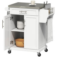 HOMCOM Isla de Cocina Mueble Auxiliar de Cocina Moderno Mueble Buffet Auxiliar con 4 Ruedas 1 Cajón 1 Toallero 1 Especiero y Estante Ajustable 83,5x45,7x90,5 cm Blanco - details 0