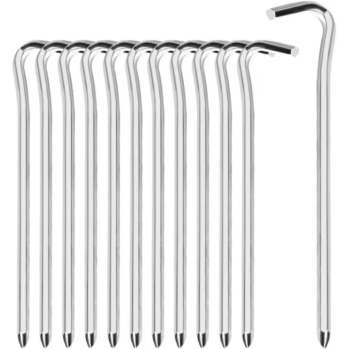 Clavijas para acampar con forma de signo de interrogación de 12 a 18 cm, ganchos de aluminio para tienda de campaña para picnic, camping, senderismo, pesca (plata) - 1