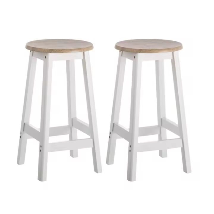 Lola Home Set de 2 taburetes de cocina blanco y natural de madera MDF de Ø 29x54 cm - 1