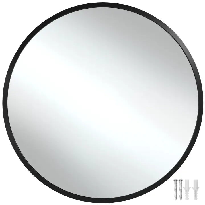 Tectake - Espejo de pared redondo FIONA con marco de aluminio, Espejo de pared redondo en diseño minimalista, Estructura estable de aluminio anodizado, Superficie de espejo sin distorsiones para una óptima reflexión de la luz - 1