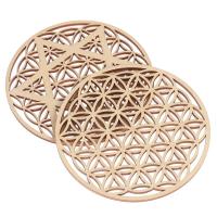 1PC Flor De La Vida Chakra Madera Redonda Borde Carved Coaster Para Conjunto De Piedras Y Cristales Decoración De Casa Y Cocina DIY - details 6