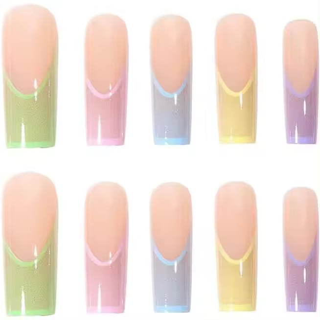 24 uñas postizas cuadradas grandes-Uñas postizas Francesas coloridas con pegamento - Uñas adhesivas para Mujeres y niñas (Candy French) - 1