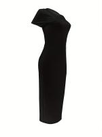 Camiseta De Mujer Para Vestido Largo Negro Talla Grande XS-5XL Estilo Casual Manga Regular Silueta Ajustada Y Flared - details 4
