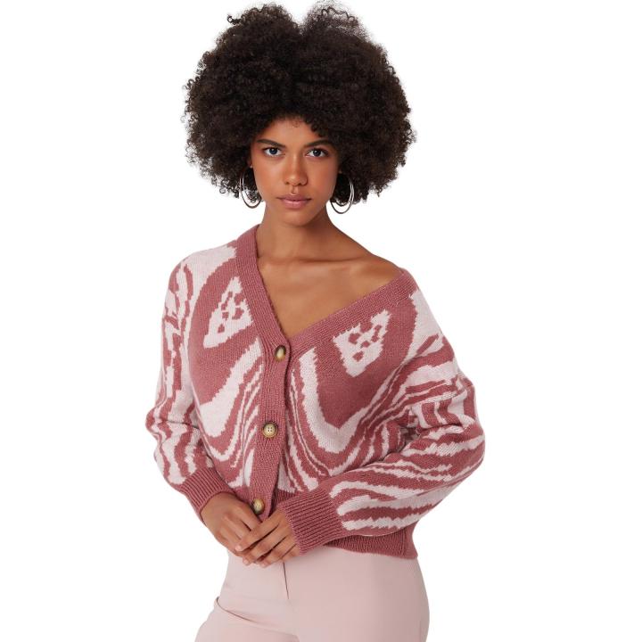 Cárdigan De Punto Para Mujer Trendyol - Cuello En V, Tejido Acrílico, Diseño Floral, Talla Estándar