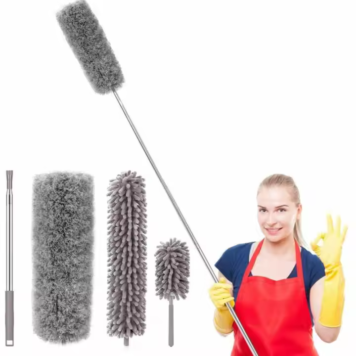 Plumeau Poussi&egravere, Plumeau t&eacutelescopique Microfibre, plumeau Pliable avec m&acirct Extensible en Acier Inoxydable Long de 2,5 m&egravetres, Plumeau Lavable pour Plafond, Toile d'araign&eacu - 1