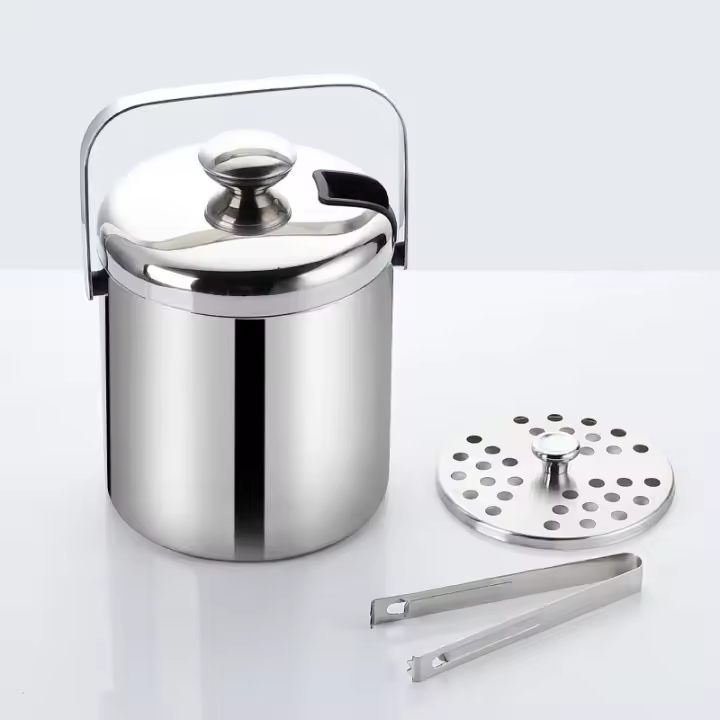 Cubeta De Hielo Con Pinzas Y Portabotellas Doble 1.3L Acero Inoxidable Para Fiestas En Casa Y Bar Chiller Porta Cerveza Y Champán Con Asa - 1