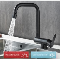 Grifo De Cocina Montado En Pared Negro Con Filtro De Agua Salida Pulida Doble Manera De Instalación Material De Latón Cerámico - details 11